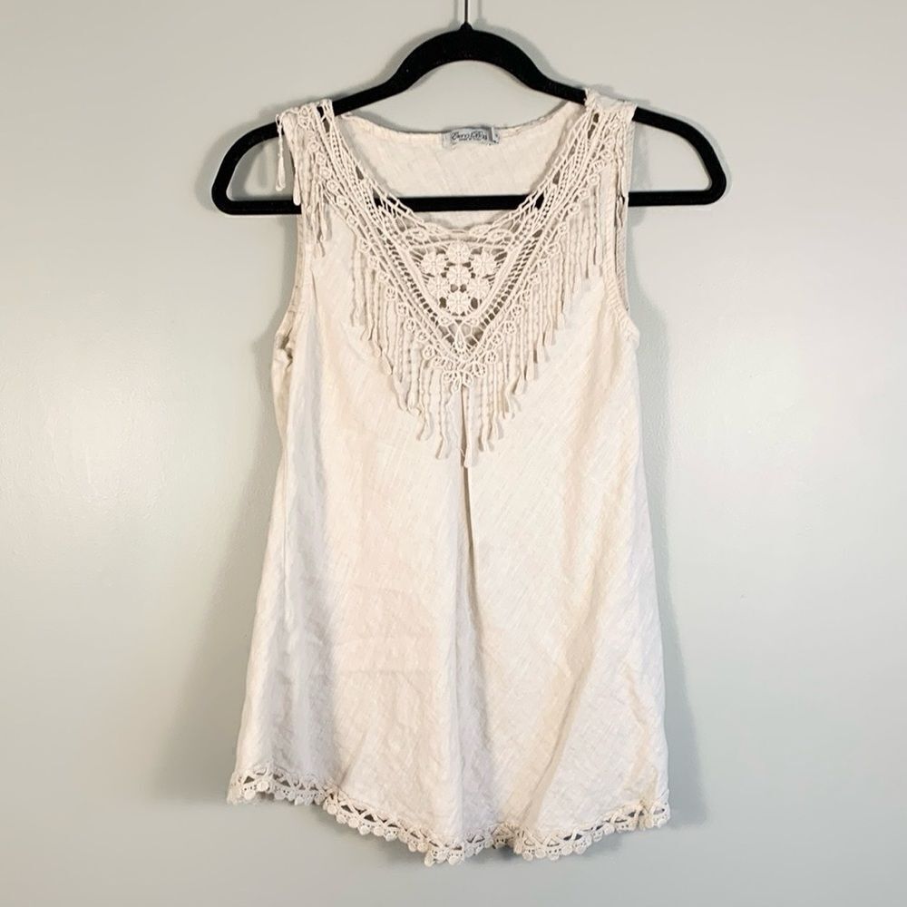 Elena Baldi linen sleeveless blouse with lace detailing size woman’s small